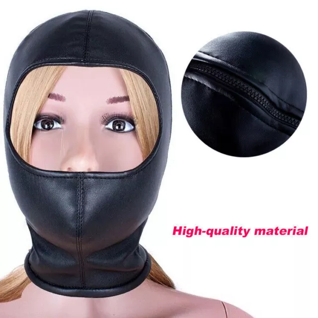 Soft PU Leather Hood Mask Open Eye Face Bare Party SM Bondage Headgear Mask