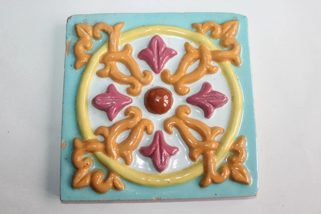 Ancien carreau d'extérieur en céramique majolique 15 cm x 15 cm