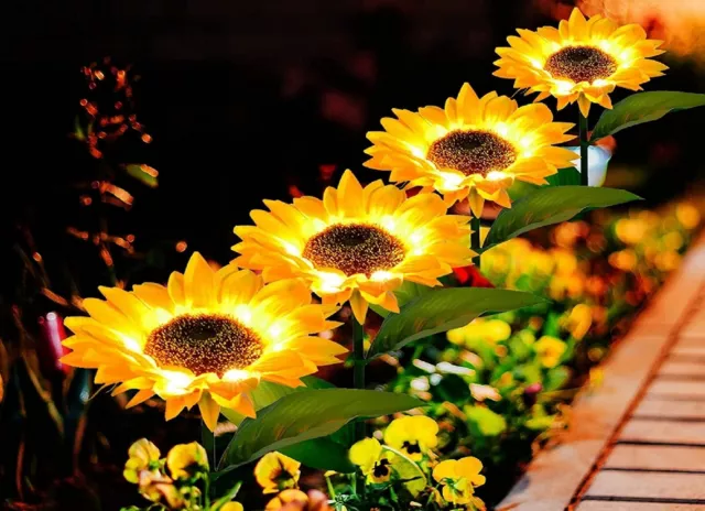 Solar LED Light Sunflower Outdoor Garden Stake Lights Waterproof Yard Lamp Decor