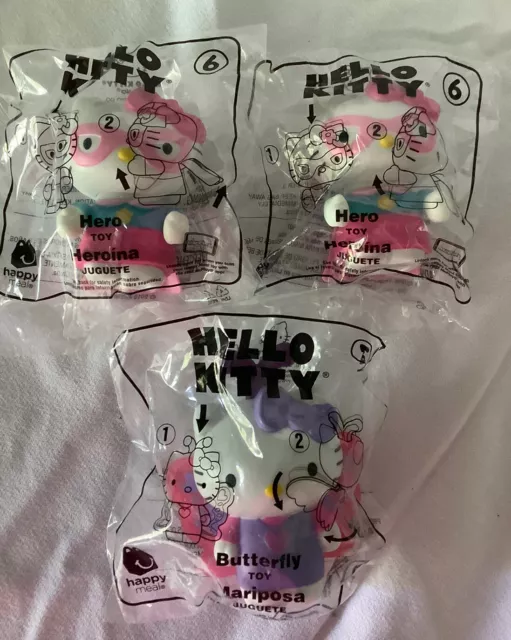 McDonald's Hello Kitty Butterfly Hero Set Of 3. Kids Meal Toy Stocking Stuffers