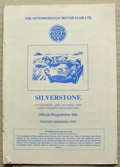 SILVERSTONE 20 Oct 1984 PETERBOROUGH MOTOR CLUB RACE MEETING A4 Programme