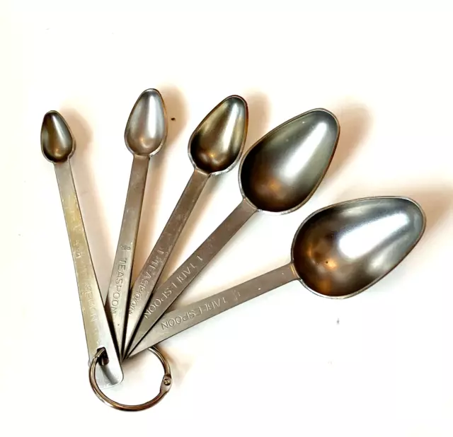 Set 5 Amco Rust Proof Stainless Steel Measuring Spoons Heavy Scoop Mouth