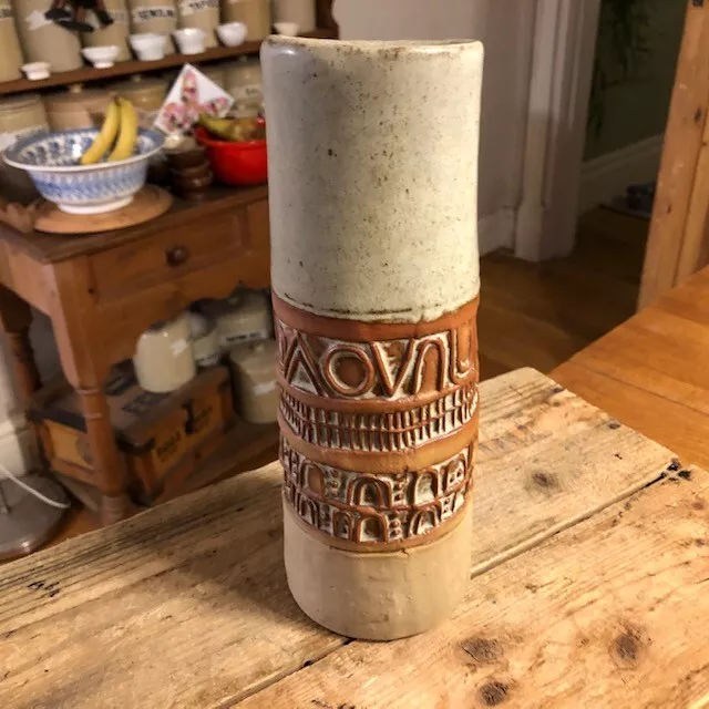 Nice Vintage Heavy Stoneware Louis Hudson Studio Pottery Tall Cylinder Vase –