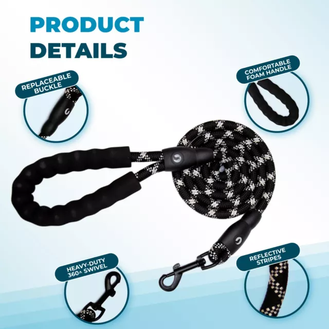 Reflective Nylon Dog Leash 2m- Durable  Pet Walking Lead for Small to Large Dogs 3