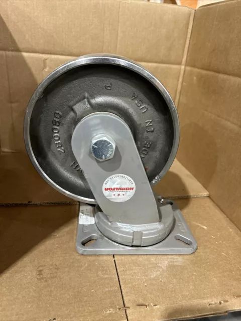 HAMILTON Kingpinless Plate Caster: 8" Wheel Dia. Swivel Cast 6000 lb 1VHW9 (A9A)