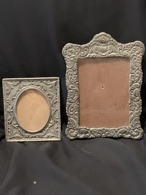 2 Vintage Pewter Picture Frames Very Ornate 7” X 5”And  4.5” X 4”