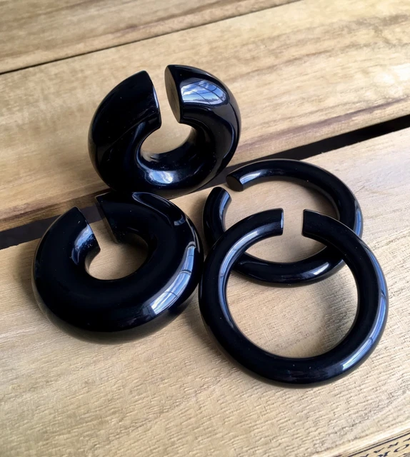 PAIR Black Onyx Stone Hoops Hanger Ear Weight Plug Gauge Tunnel Organic Earrings