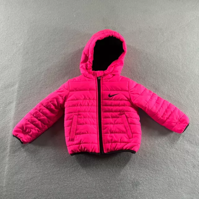 Nike Puffer Jacket Girls Size 12 Months Hot Pink Full-Zip Coat Fleece Lined *