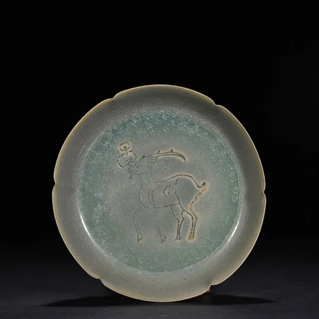 7.5" Old Chinese Porcelain song dynasty ru kiln cyan Ice crack deer Brush Washer