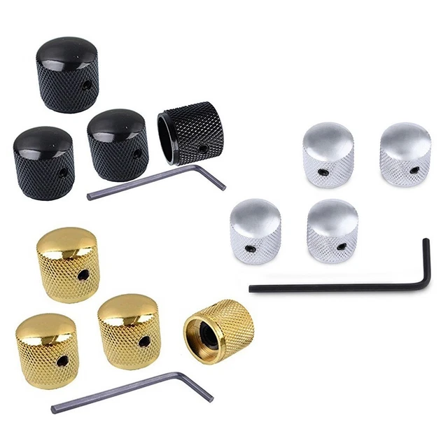 Boutons Guitare Électrique Noirs Transparents - Lot De 4 Avec Chiffres Dorés