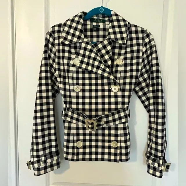 Lauren Ralph Lauren Double Breast Belted Gingham Plaid Trench Coat in Size P/S