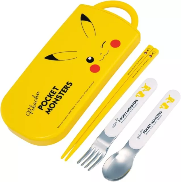 Juego de 3 piezas para niños de Japón con tenedor de cuchara palillos Pokémon cara de Pikachu