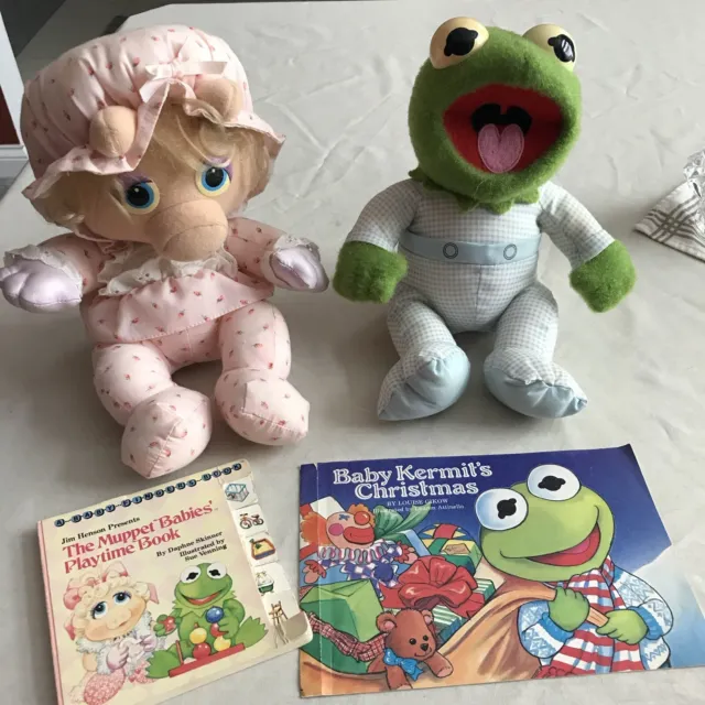 Muppet Babies Stuffed Toy And Book Set Miss Piggy & Kermit Vintage 1984