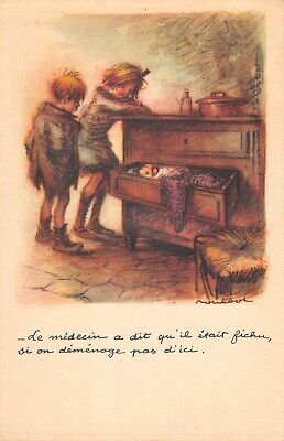 Postcard old illustrator poulbot the doctor