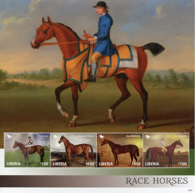 Liberia Art Stamps 2014 MNH Race Horses Horse Racing Cherimoya Paintings 4v MS I