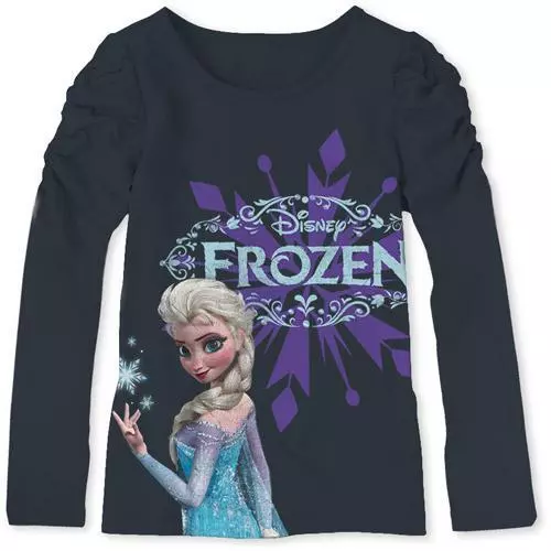 Disney Frozen ELSA  Puff Long Sleeve CHARCOAL Graphic Tee T-Shirt Top For Girls