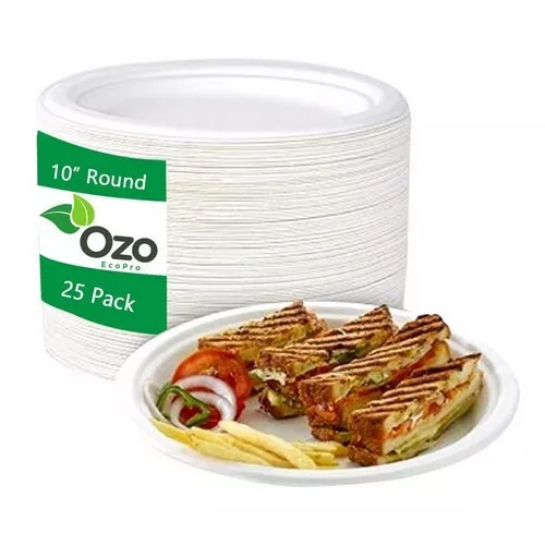 Sugarcane Plates Round 10" 25 Packets By Ozo EcoPro 2