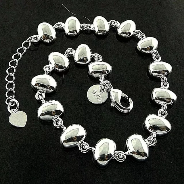 Bracelet Real 925 Sterling Silver Filled Ladies Bead Ball Statement Link Bangle