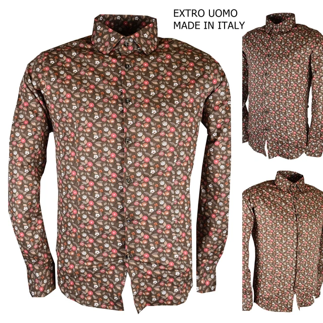 camicia da uomo slim fit manica lunga elegante fantasia fiori floreale cotone s