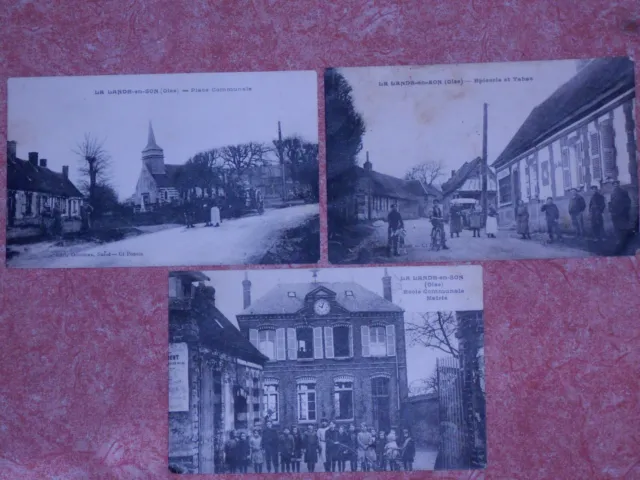 3 Anciennes Cartes Postale Oise 60 La Lande En Son Epicerie Tabac Ecole Place