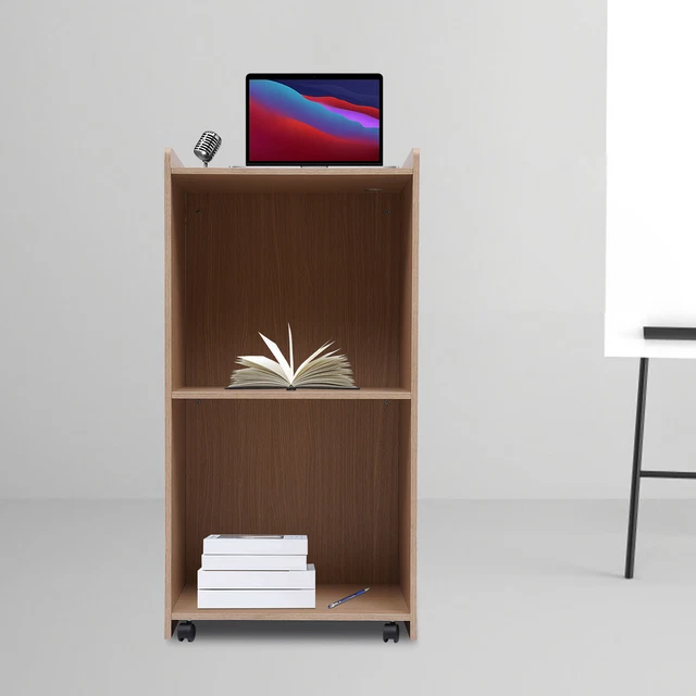 Portable Rolling Podium Mobile Standing Laptop Desk Presentation Lectern Oak