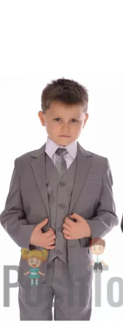 Boys Suits 5 Piece Wedding Suit Prom Page Boy Baby Formal Party Mid Grey