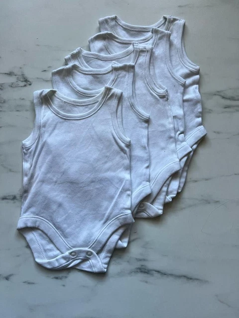 5 x Baby Bodysuit Babygrow Sleepsuit Vests ~ 0 - 3 MONTHS WHITE
