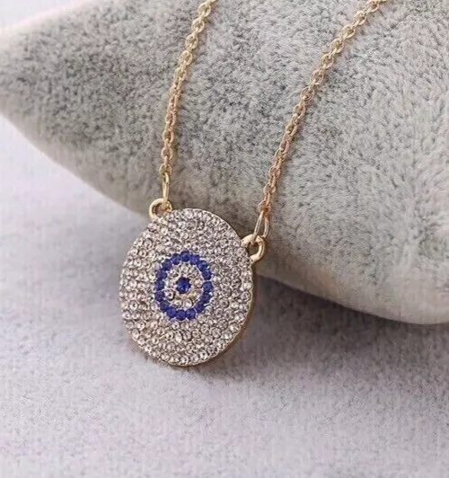 2Ct Round Cut Simulated Blue Sapphire Evil Eye Necklace 14K Yellow Gold Plated