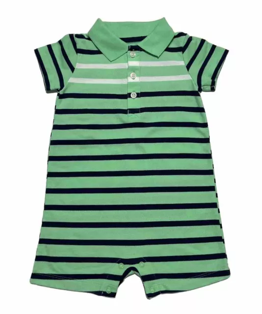 CARTERS Size 18M Striped Polo Outfit Green One Piece Shorts Romper Baby Boys NWT