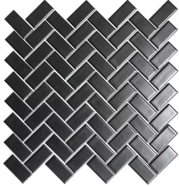 Mosaico de espina de pescado azulejo mosaico de cerámica negro mate WB24-CHB06BM - 1 estera