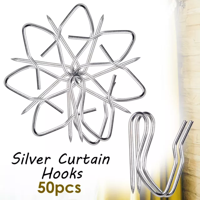 50 Curtain Hook Metal Single-Prongs Pinch Pleat Drapery Hooks for drapery Tape