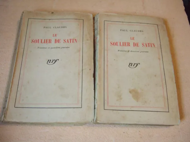 Lot Livres anciens, 1939 ,2 Volumes, Paul Claudel, Le soulier de Satin, complet