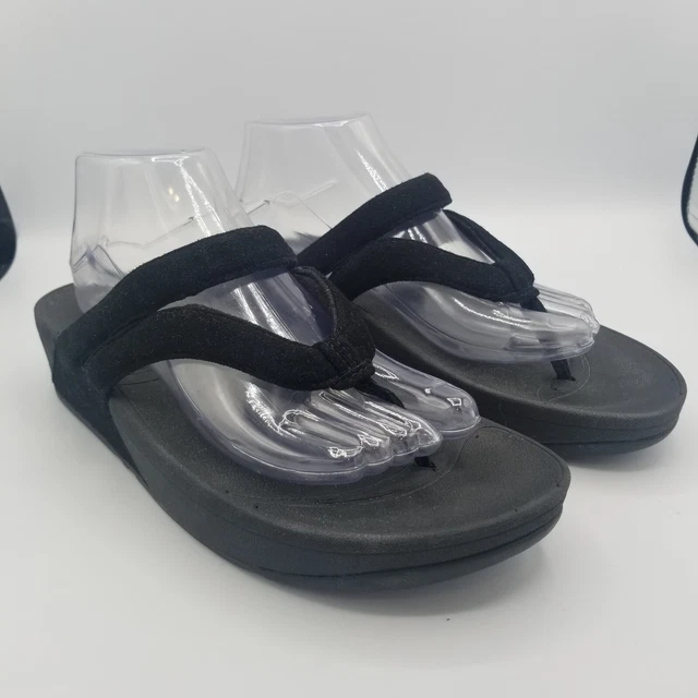 Fitflop Women Sandal Whirl Size 9 Black Suede Toe Thong Shoe Pre Owned