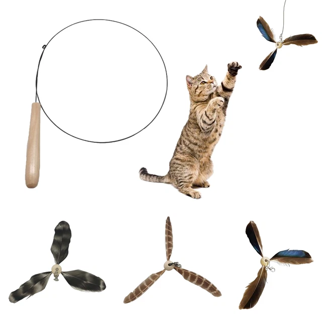 With Wand Spining Cat Toy Indoor Teaser Propeller Refills Training Kitten Funny