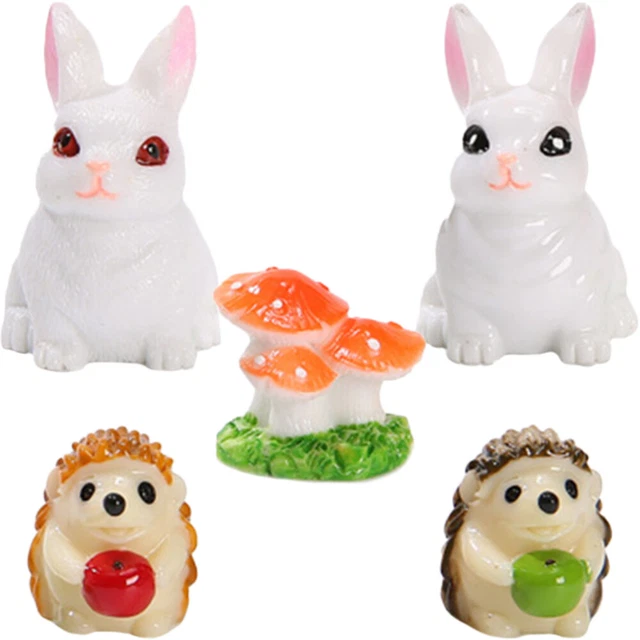 5pcs Miniaturharz -Pilz -Igel Igel Kaninchen Figuren Moos Landschaft Ornamente