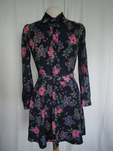 Pearl Lowe Vintage Style Black/Pink/Green Floral Belted Dress Size 8