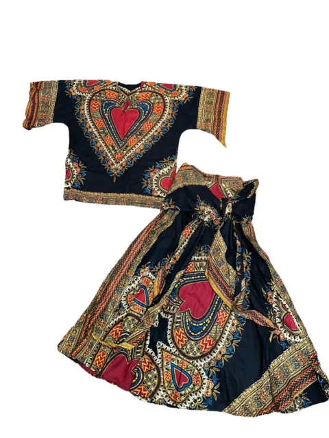 African Authentic Skirt Shirt Set Outfit Heart Wrap Tie Custom Made Medium ?