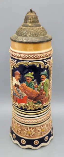Vintage Gerz Stein Kuhler Trunk Und Heibe Jagd West Germany Lidded Beer Mug