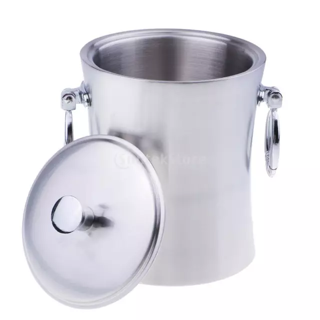 Double Wall Stainless Steel Ice Bucket Wine Cooler Portable Handle Strainer