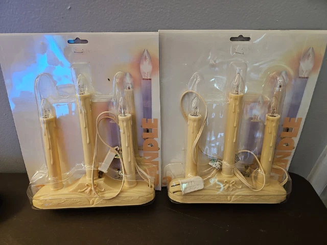 Set Of 2 Vtg 1999 Electric Candelabra 3 Plastic Candles Indoor Christmas Decor