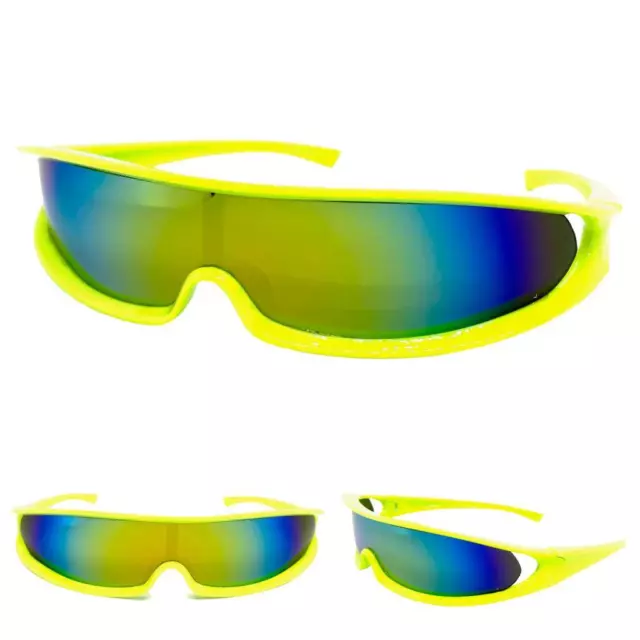 SPACE ROBOT PARTY COSTUME CYCLOPS FUTURISTIC SHIELD SUNGLASSES Neon Yellow Frame