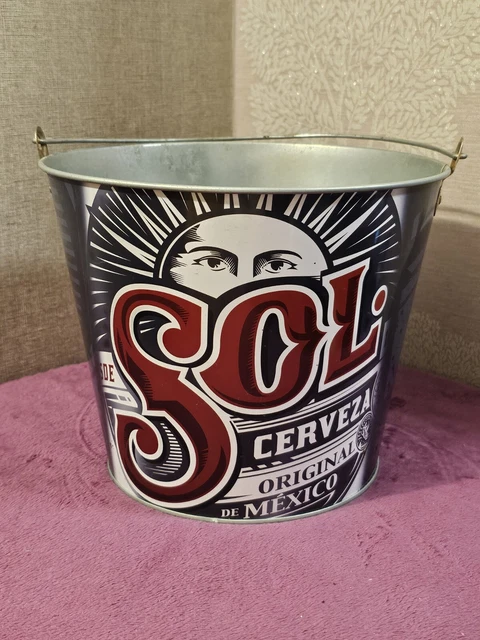 Sol Cerveza Original de Mexico Metal Beer Ice Bucket Barware Bar Decor Man Cave