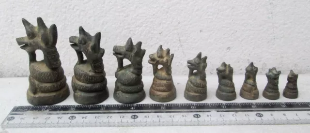 SUPERB! Set of 9 Bronze Mythical Naga Opium Weight