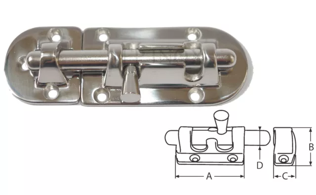 Fermeture Targette inox 316 Longueur 76mm inox A4 - 316