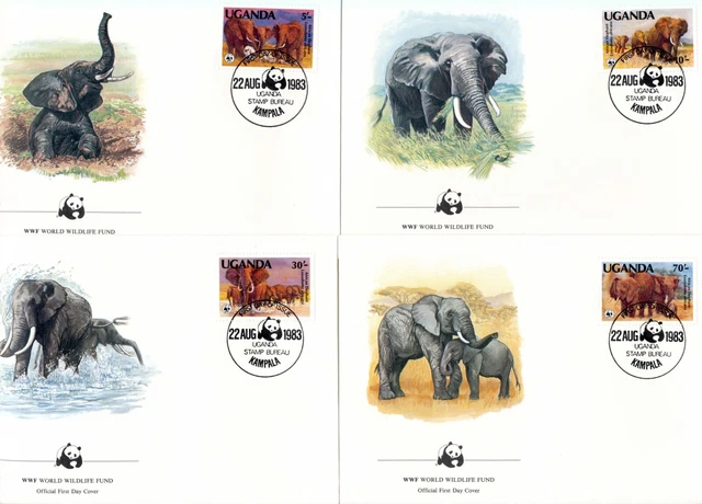 Uganda 1983 4x Maxikarten WWF Elefanten  Michel Nr. 361-64