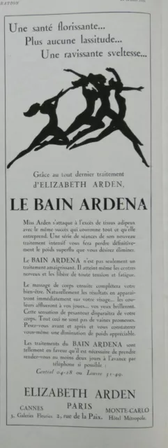 Publicité De Presse 1931 Elizabeth Arden Le Bain Ardena Traitement Amaigrissant