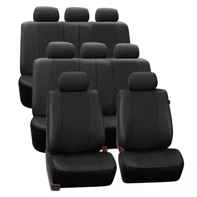 3 Row Car Seat Covers Faux Leather Luxury Black for Minivan SUV