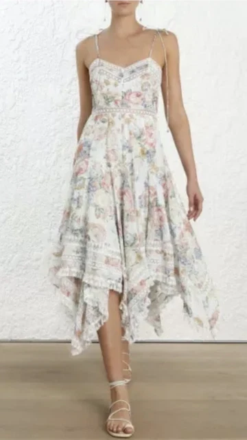 ZIMMERMANN WOMENS BACK Zip Halter Eyelet Floral Long Dress White 