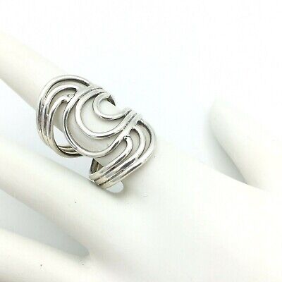 FREEFORM sterling silver wire cage ring - size 6.25 wide swirl wave 1.25" 8.8g