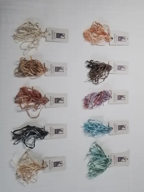 Thread Gatherer Silk Ribbons CINTAS DE SEDA DE LOTE ANTIGUO ¡EXCELENTE COLECCIÓN! 10 piezas.